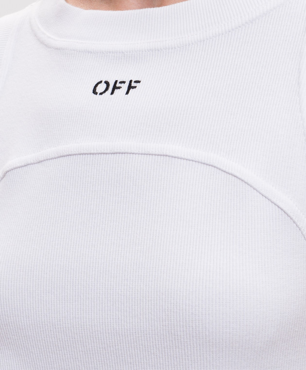 Off-White Белый топ в рубчике с вышивкой логотипа 2FA00673T изображение 5