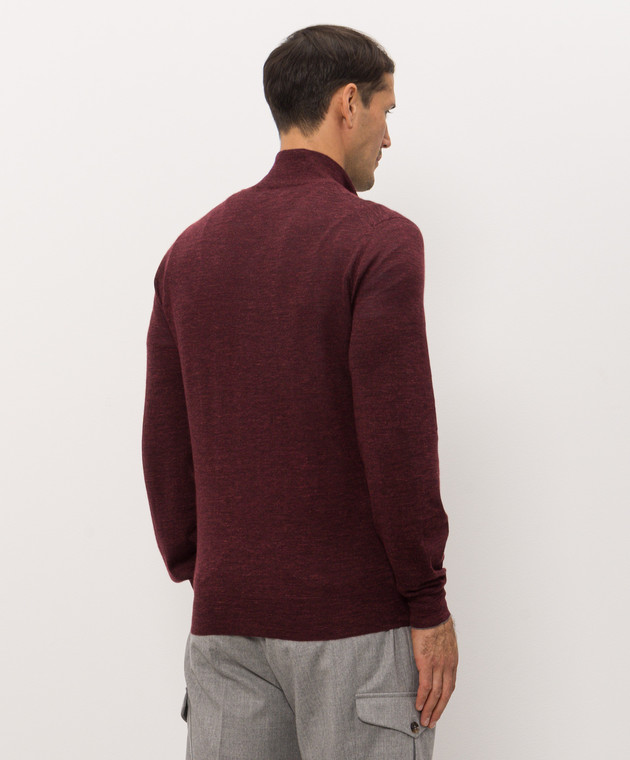 Brunello Cucinelli Бордовый меланжевый кардиган из кашемира, шелка и льна MSY00106 изображение 4