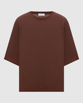 Brunello Cucinelli Коричневая футболка с кашемиром и шелком с люрексом M41835700P