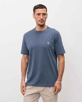 Brunello Cucinelli Синяя футболка с эмблемой M0B138440