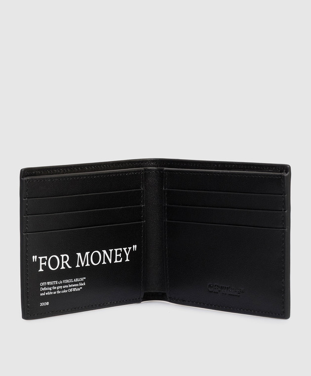 Off-White Чорне шкіряне портмоне з принтом напису For Money OMNC074C99LEA001 зображення 3