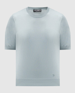 Dolce&Gabbana Блакитна футболка із шовку GXX03ZJBSO5