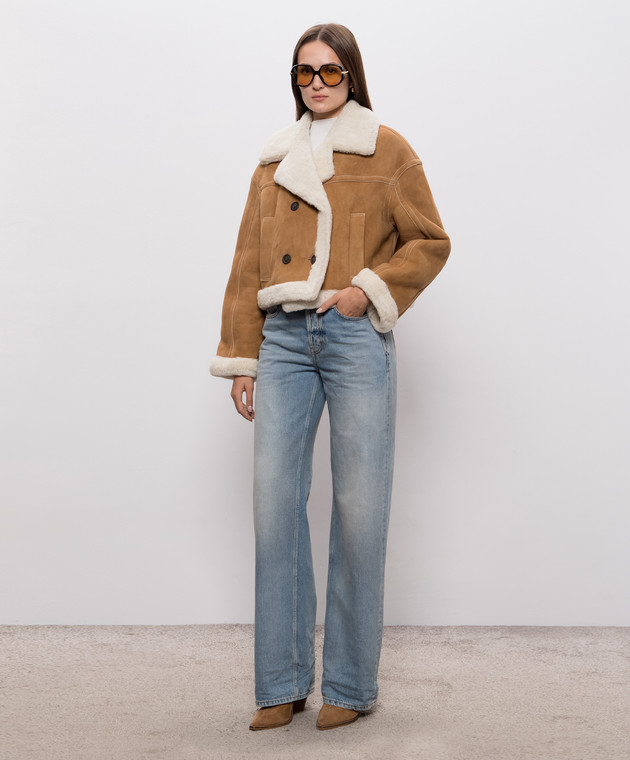 Be Florence Коричневая укороченная двубортная дубленка BE2683 изображение 2