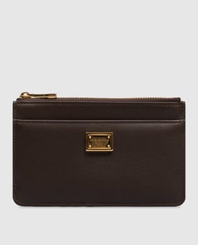 Dolce&Gabbana Коричневый кожаный картхолдер с пластиной логотипа BI1261A9S25