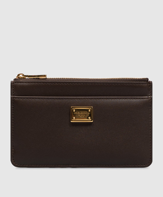Dolce&Gabbana Коричневый кожаный картхолдер с пластиной логотипа BI1261A9S25