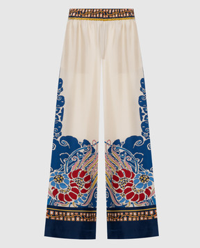 La DoubleJ Бежевые палаццо из шелка в принт TRO0026SIL006LEM02