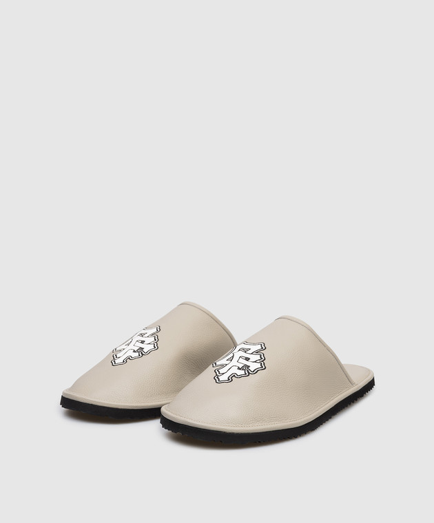 Off-White Бежеві шкіряні капці з вишивкою логотипа OMIJ00BS26LEA002 зображення 2