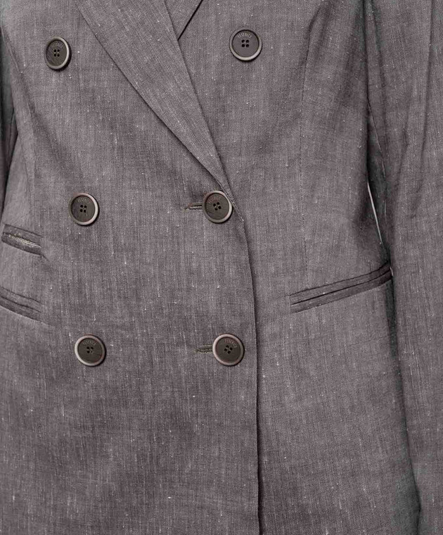 Peserico Серый двубортный жакет из шерсти и льна A0171205814 изображение 5