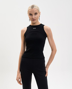 Off-White Чорна майка в рубчик з вишивкою логотипа OFF 2AD236C99JER001