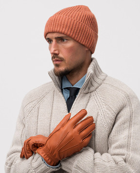 Brunello Cucinelli Оранжевая шапка из кашемира в рубчик M2293900