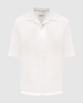 Brunello Cucinelli Белая рубашка с шелком в тканом узоре MW8326684
