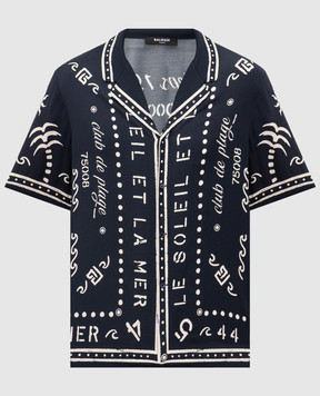 Balmain Синя сорочка з принтом GH0HN130VI80