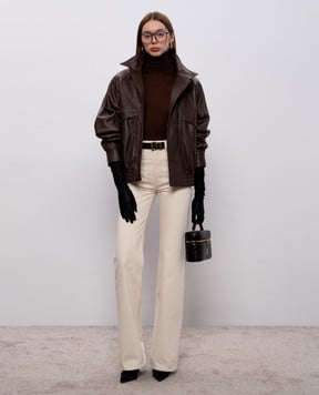 Saint Laurent Коричнева шкіряна куртка 798772YCNV2