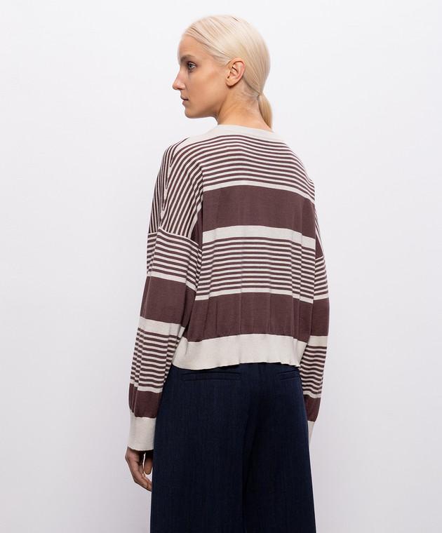 Brunello Cucinelli Бежевый джемпер с кашемиром и шелком в полоску M41855310P изображение 4