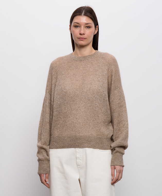Brunello Cucinelli Бежевый джемпер с шерстью с люрексом MBG775520P изображение 3