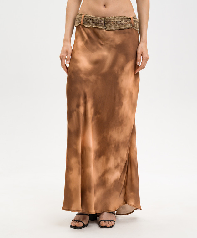 Masnada Коричнева спідниця в принт з поясом 8015 зображення 3