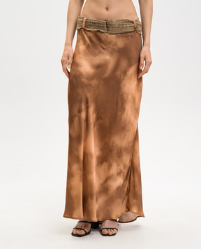 Masnada Коричнева спідниця в принт з поясом 8015