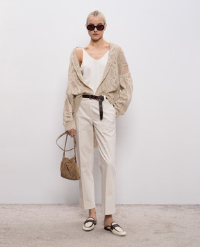 Brunello Cucinelli Брюки цвета айвори с цепочкой мониль M0F70P9169