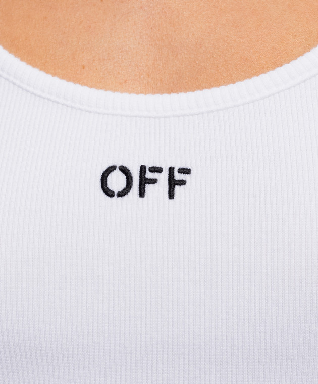Off-White Белая майка в рубчике с вышивкой логотипа 2FA00672T изображение 5