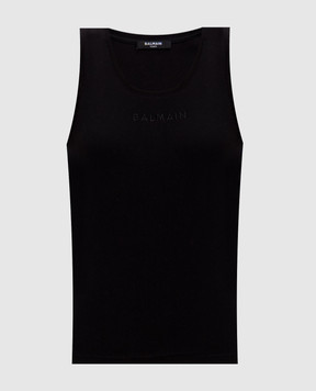 Balmain Черная майка в рубчик GF0EB075BD10