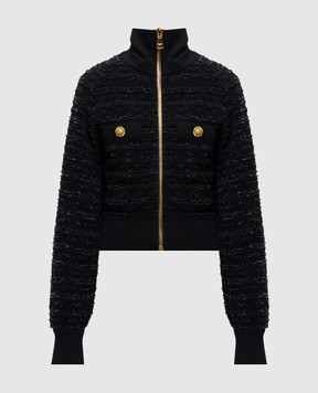 Balmain Черная твидовая куртка с коноплей FF0TE200KJ16