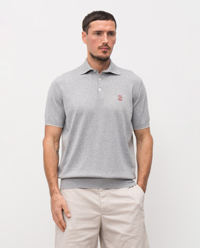 Brunello Cucinelli Серое маланжевое поло с вышивкой эмблемы M29800195
