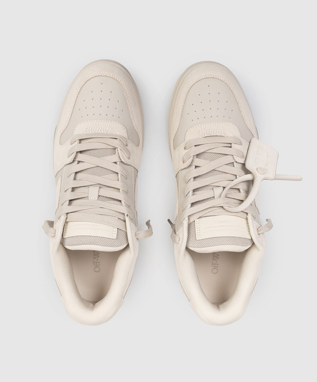 Off-White Бежевые кожаные кроссовки Out Of Office OMIA189S26LEA004 изображение 4