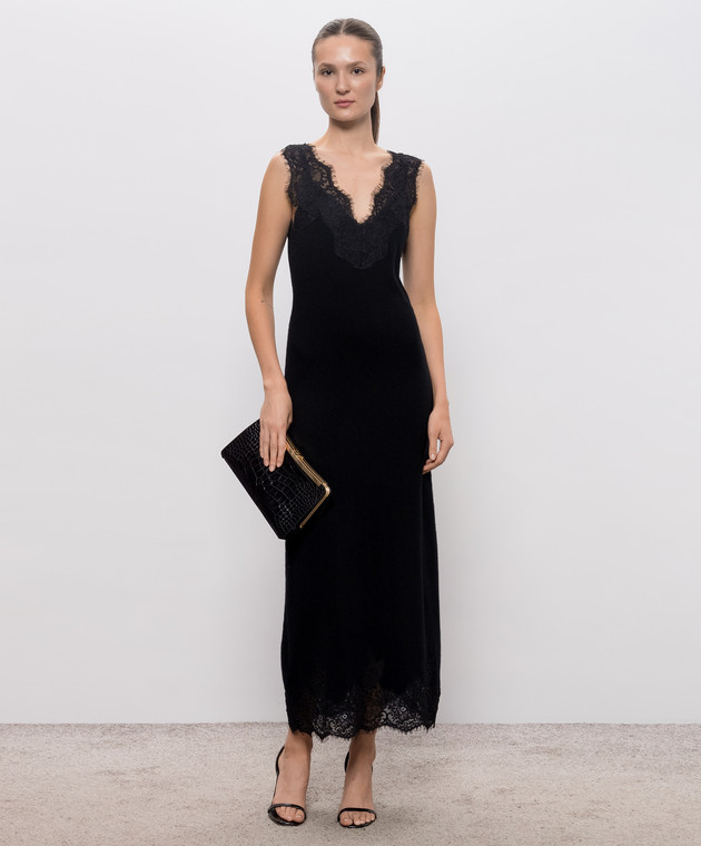Simkhai Черное платье Zinnia из кашемира с кружевом 5261034K изображение 2