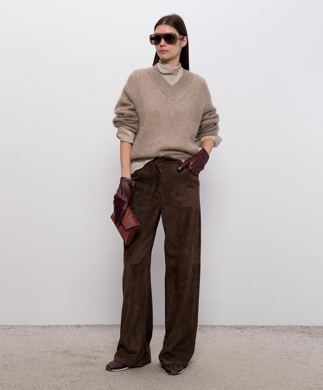 Brunello Cucinelli Бежева блуза із шовку з ефектом накладання шарів MP993B1U14 зображення 2