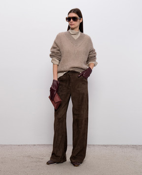 Brunello Cucinelli Бежевая блуза из шелка с эффектом наложения слоев MP993B1U14