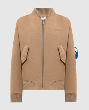 Off-White Бежевий бомбер з кашеміру з логотипом 2EH031F25FAB001