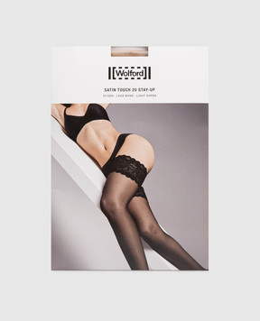 Wolford Бежевые чулки с кружевом 20 den Satin touch 21223