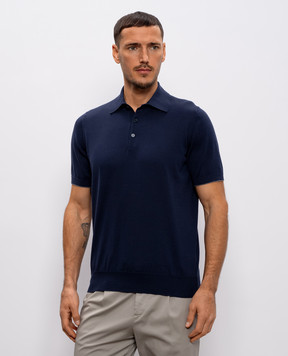 Brunello Cucinelli Синее поло с окантовкой M29800125