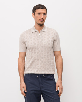 Bertolo Cashmere Серое поло из шелка в узор 902335002425