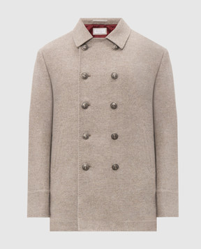 Brunello Cucinelli Сіре двобортне пальто з кашеміру MT4017008K