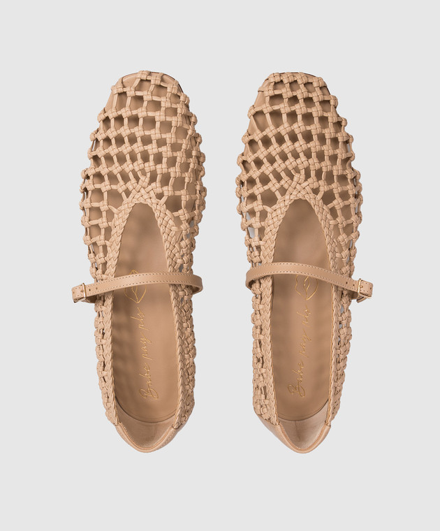 Babe Pay Pls Бежеві шкіряні балетки з плетінням BALETY зображення 4