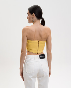 Balmain Жовтий топ з ефектом накладання шарів GF1AA405KJ29
