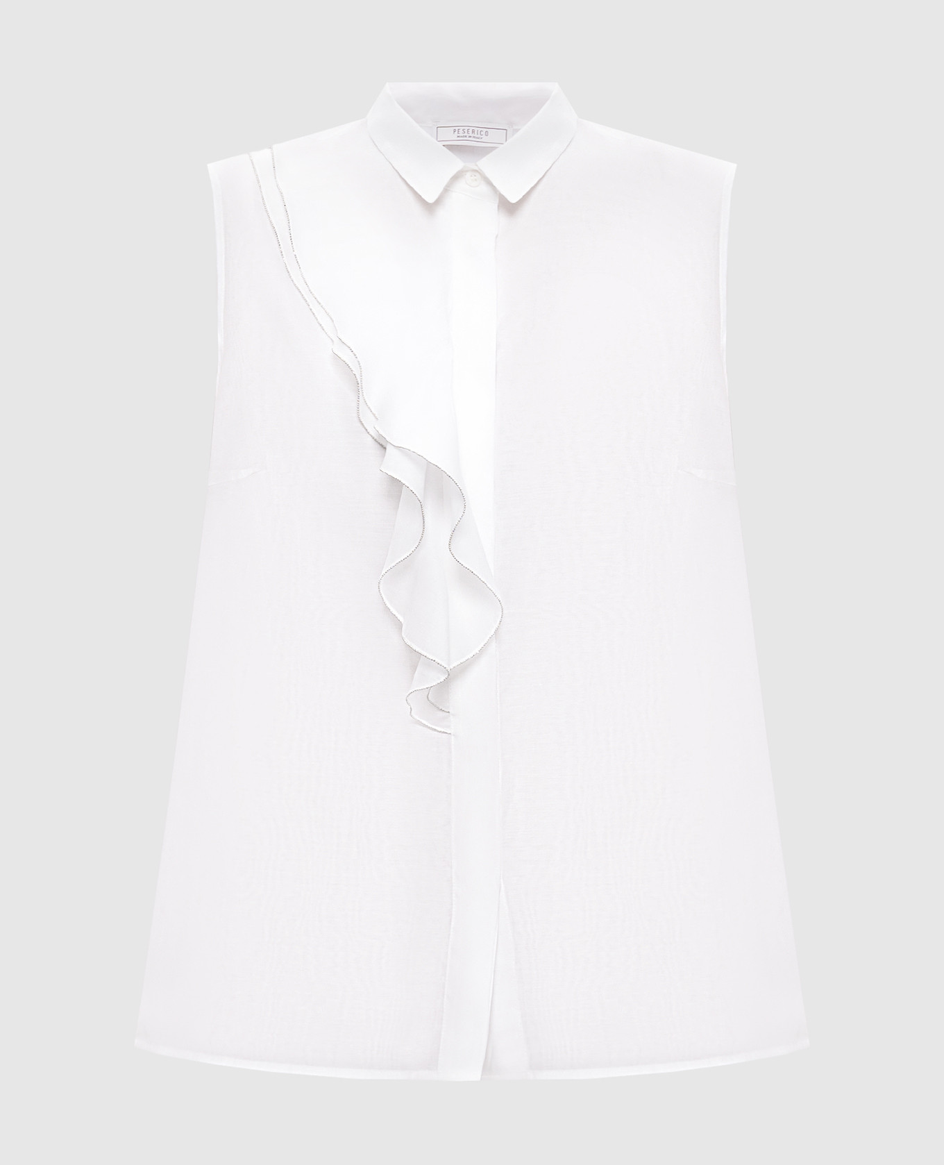 Белый топ с шелком с воланом