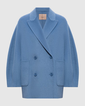 Twinset Голубое двубортное пальто с шерстью 262TP2012