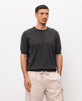 Brunello Cucinelli Сіра футболка з окантуванням M29805200