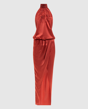 Balmain Красное платье из шелка с открытой спиной GF0RPB30PD46