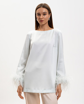 Twinset Зеленая блуза с перьями страуса 261TP2424