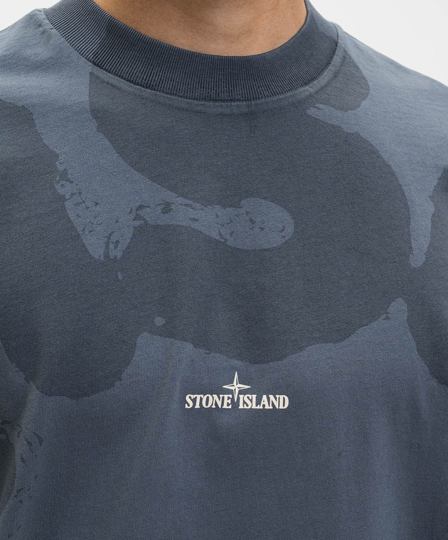 Stone Island Синяя футболка с фактурным принтом эмблемы L1S152100002S0365 изображение 5
