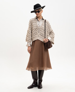 Brunello Cucinelli Серая блуза из шелка с цепочкой мониль MPC59NR516