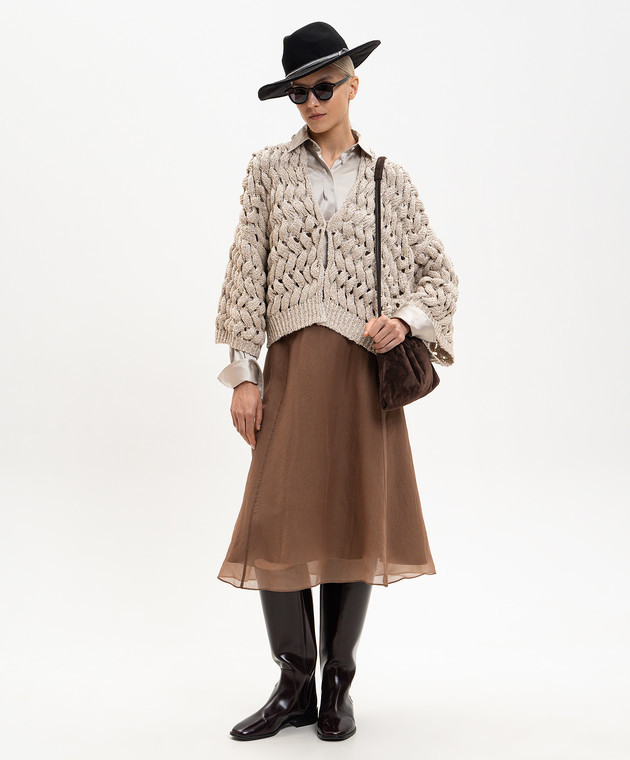 Brunello Cucinelli Серая блуза из шелка с цепочкой мониль MPC59NR516 изображение 2