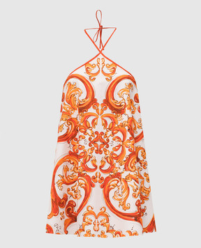 Dolce&Gabbana Біла сукня з відкритою спиною в контрастний принт F614RTGDDRD