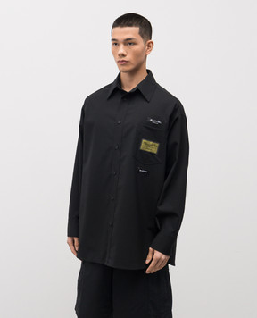 Maison Margiela MM6 Черная рубашка с шерстью с брендовыми нашивками SH0DT0040M35733