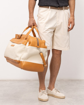 Brunello Cucinelli Кожаная дорожная сумка Active цвета айвори MBATBU395