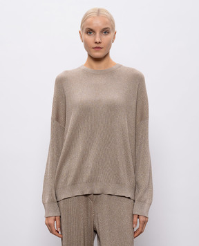 Brunello Cucinelli Бежевый джемпер в рубчик с люрексом MAZ260200