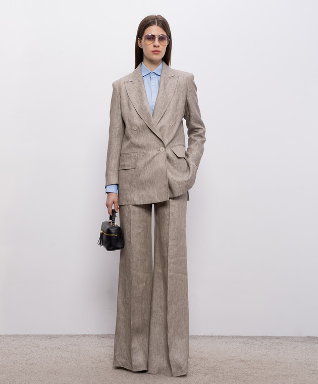 Max Mara Коричневый жакет из льна в узор MXMOLIMPIA1 изображение 2